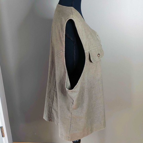 Vintage AE Sport Linen Cotton Sleeveless Olive Green Button Up - Picture 11 of 15